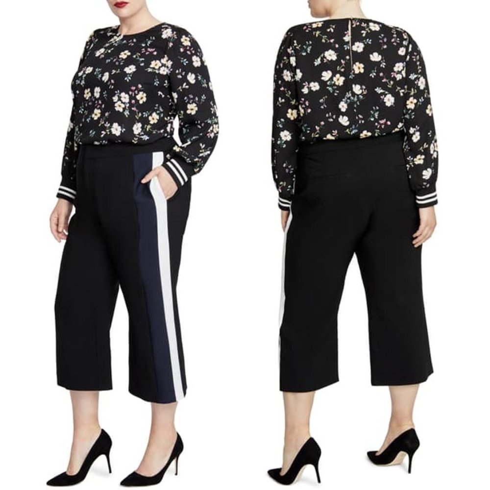 RACHEL ROY Black Tuxedo Side Stripe Cropped Trouser Pants NWT Size 16W